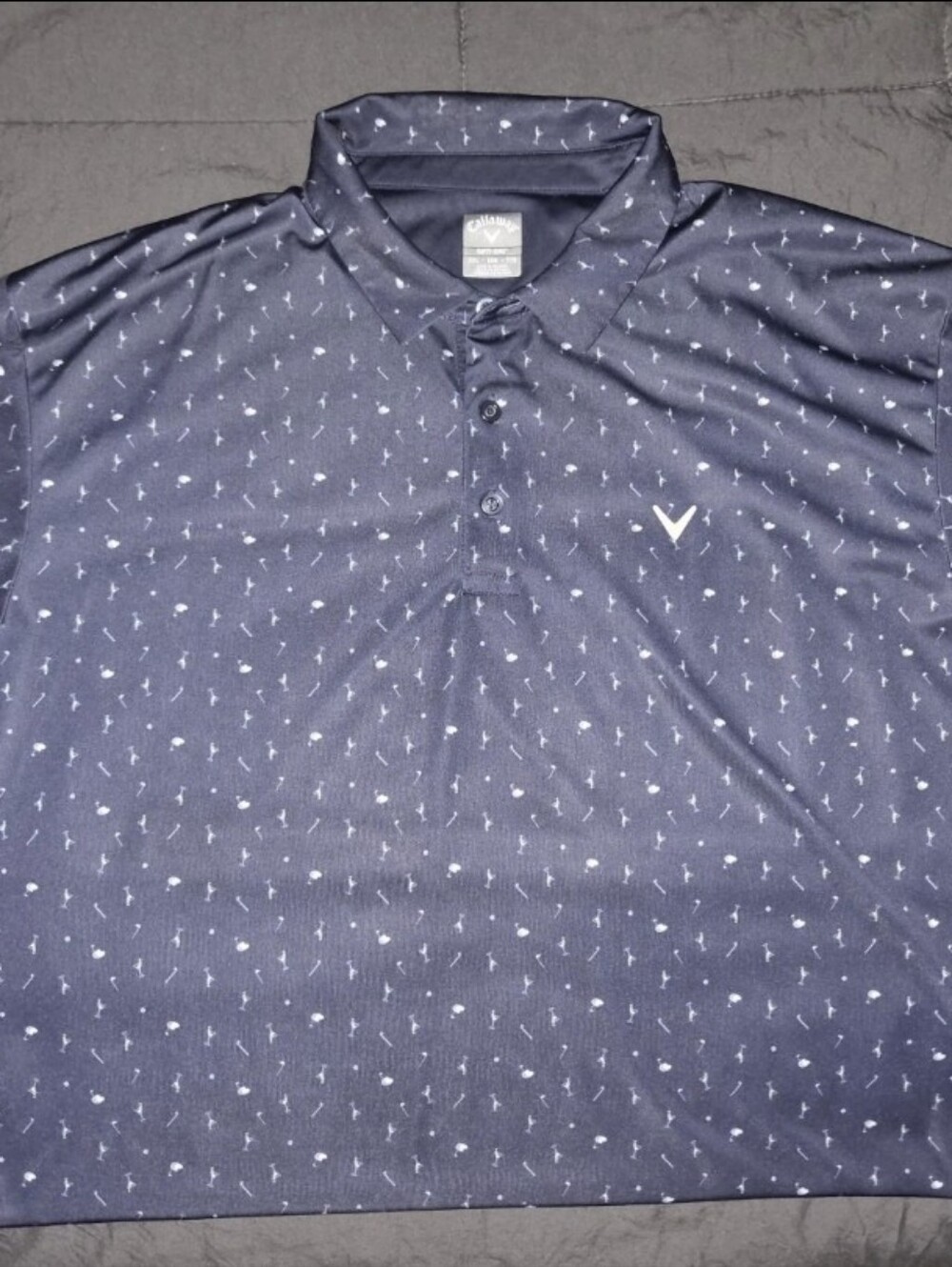Callaway Mens 2XL Golf Polo Shirt New Opti Dri Peacoat Navy Blue Martini Pattern